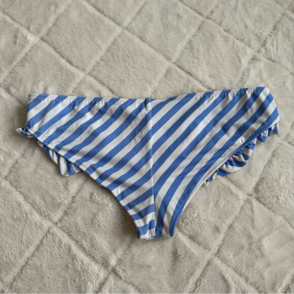 Victoria's Secret | Blue Stripe Ruffle Cheeky Bikini Bottoms | Size Medium - Picture 6 of 13